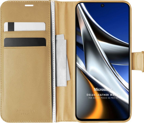 Xiaomi Poco X4 Pro 5G Kılıf Delux Leather Wallet Gold