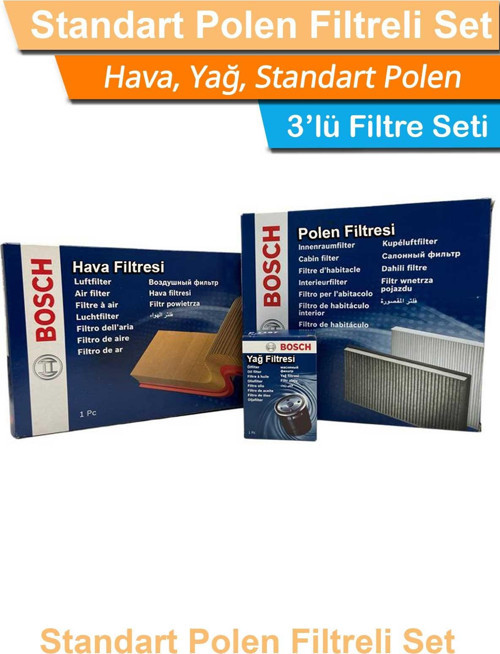VW Passat B7 1.4 TSI Benzinli Bosch Filtre Bakım Seti 2011-2014 Hava+Yağ+Standart-Polen