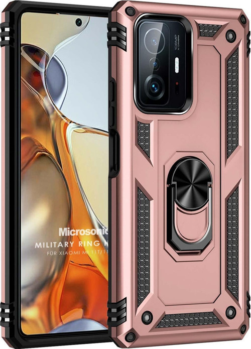 Xiaomi Mi 11T Kılıf Military Ring Holder Rose Gold