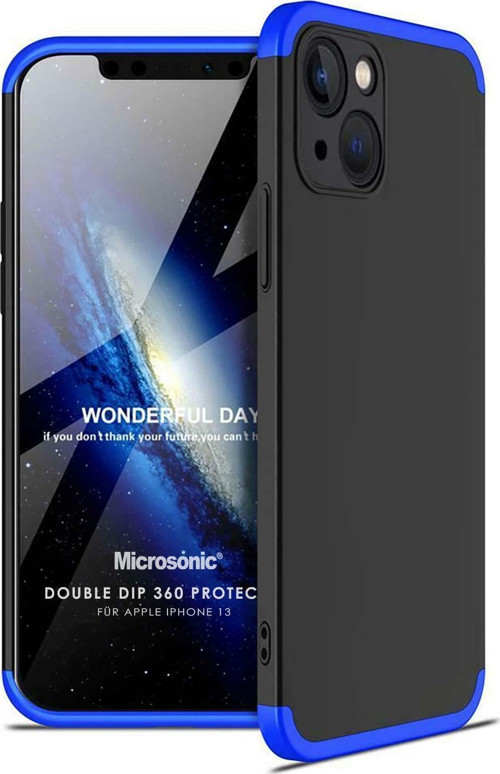 Apple iPhone 13 Kılıf Double Dip 360 Protective Siyah Mavi