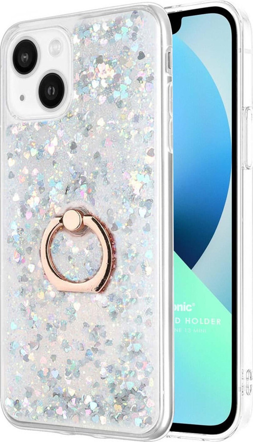 Apple iPhone 13 Kılıf Glitter Liquid Holder Gümüş