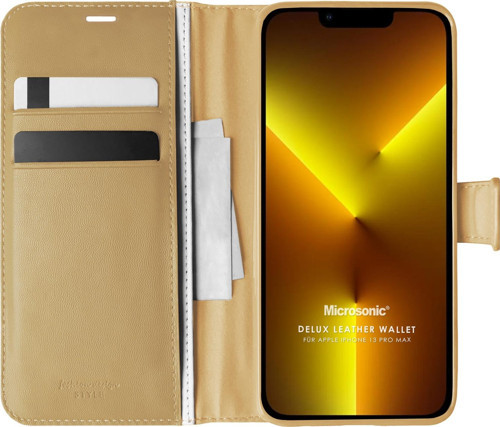 Apple iPhone 13 Pro Max Kılıf Delux Leather Wallet Gold