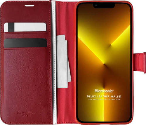 Apple iPhone 13 Pro Max Kılıf Delux Leather Wallet Kırmızı