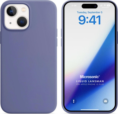 Apple iPhone 15 Plus Kılıf Liquid Lansman Silikon Lavanta Grisi