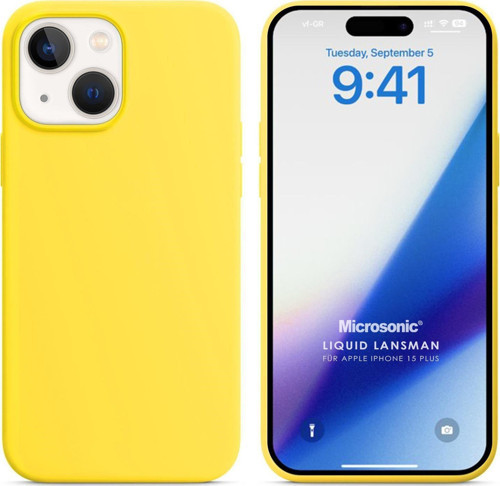 Apple iPhone 15 Plus Kılıf Liquid Lansman Silikon Sarı