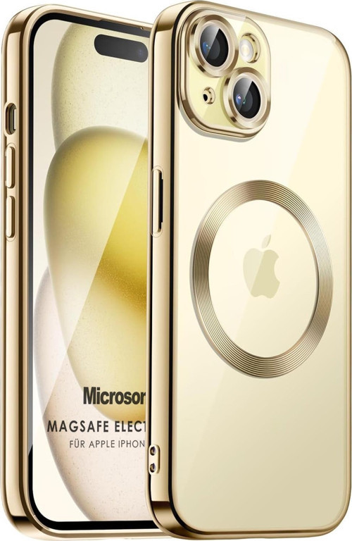 Apple iPhone 15 Plus Kılıf MagSafe Luxury Electroplate Gold