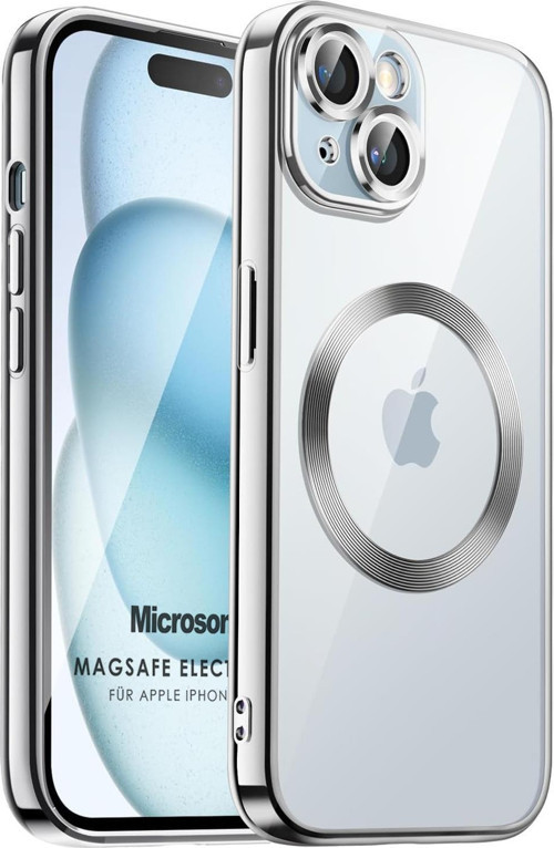 Apple iPhone 15 Plus Kılıf MagSafe Luxury Electroplate Gümüş