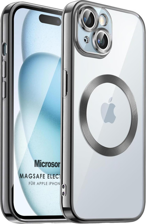Apple iPhone 15 Plus Kılıf MagSafe Luxury Electroplate Koyu Gri