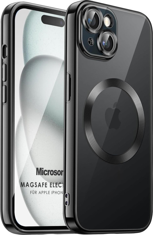Apple iPhone 15 Plus Kılıf MagSafe Luxury Electroplate Siyah