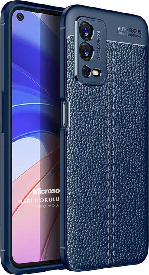 Oppo A55 4G Kılıf Deri Dokulu Silikon Lacivert