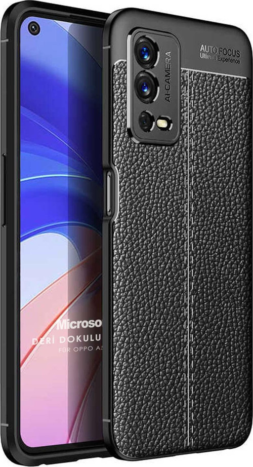 Oppo A55 4G Kılıf Deri Dokulu Silikon Siyah