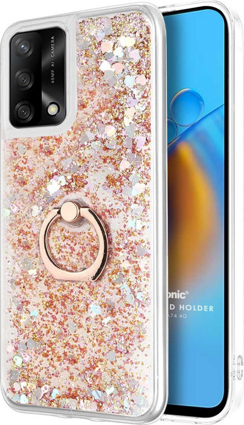 Oppo A74 4G Kılıf Glitter Liquid Holder Gold