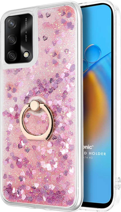 Oppo A74 4G Kılıf Glitter Liquid Holder Pembe