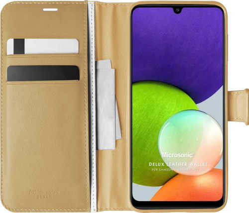 Samsung Galaxy A22 4G Kılıf Delux Leather Wallet Gold