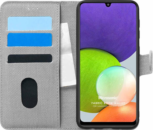 Samsung Galaxy A22 4G Kılıf Fabric Book Wallet Gri