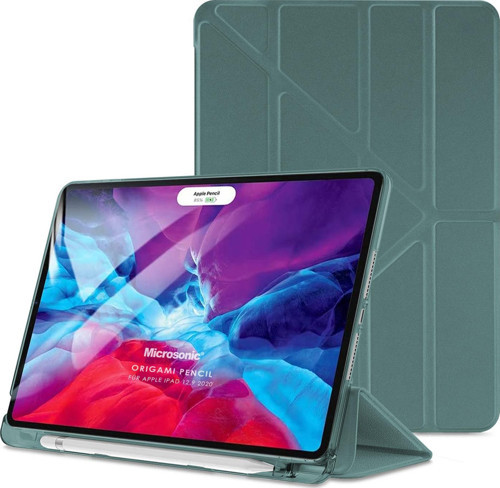 Apple iPad Pro 12.9'' 2020 4.Nesil Kılıf (A2229-A2069-A2232) Origami Pencil Koyu Yeşil