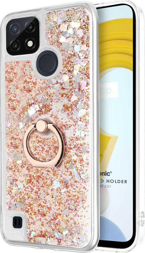 Realme C21 Kılıf Glitter Liquid Holder Gold