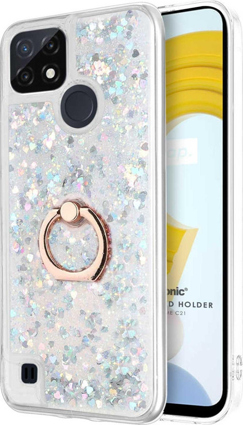 Realme C21 Kılıf Glitter Liquid Holder Gümüş