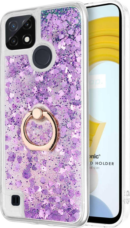 Realme C21 Kılıf Glitter Liquid Holder Mor