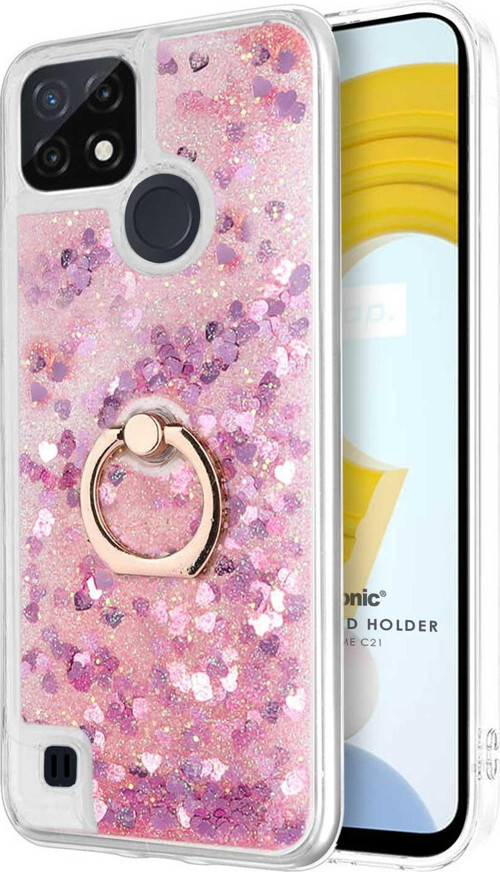 Realme C21 Kılıf Glitter Liquid Holder Pembe