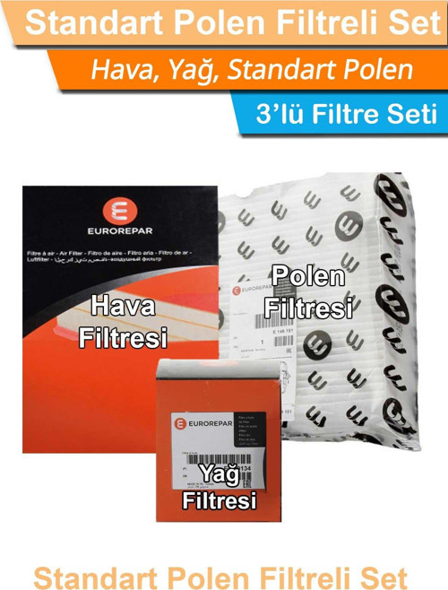 Citroen C3 1.6 VTI Benzinli Eurorepar Filtre Bakım Seti 2010-2013 Hava+Yağ+Standart Polen