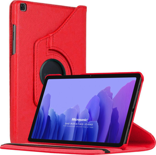 Samsung Galaxy Tab A7 T500 Kılıf 360 Rotating Stand Deri Kırmızı