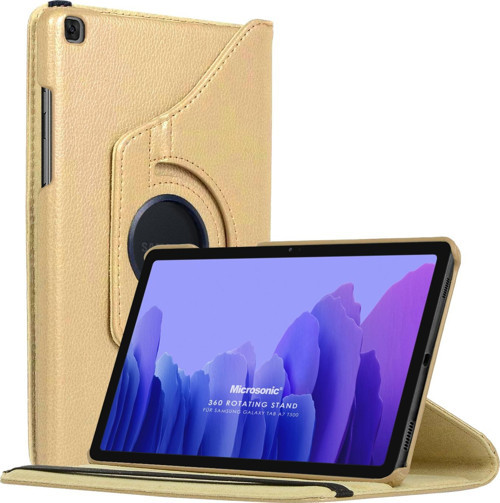 Samsung Galaxy Tab A7 T500 Kılıf 360 Rotating Stand Deri Gold