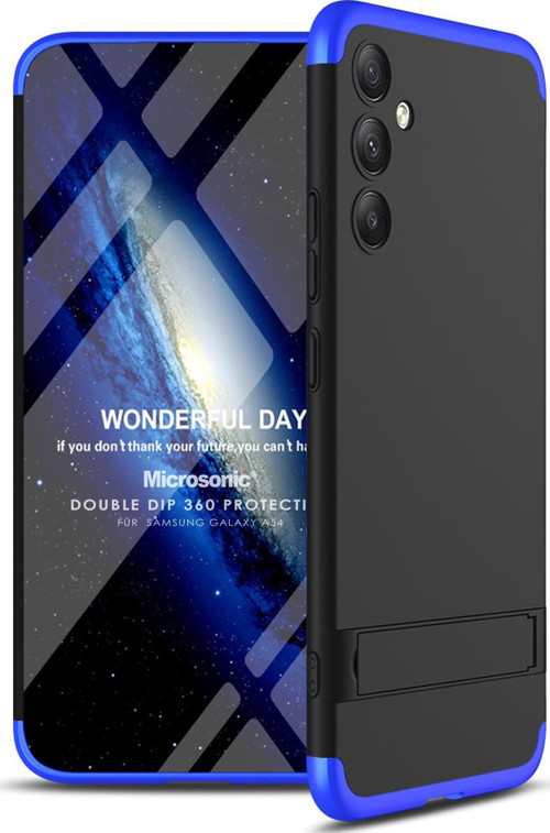 Samsung Galaxy A54 Kılıf Double Dip 360 Protective Siyah Mavi