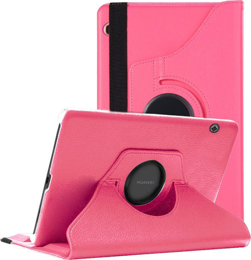 Huawei MediaPad T5 10'' Kılıf 360 Rotating Stand Deri Koyu Pembe