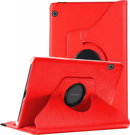 Huawei MediaPad T5 10'' Kılıf 360 Rotating Stand Deri Kırmızı