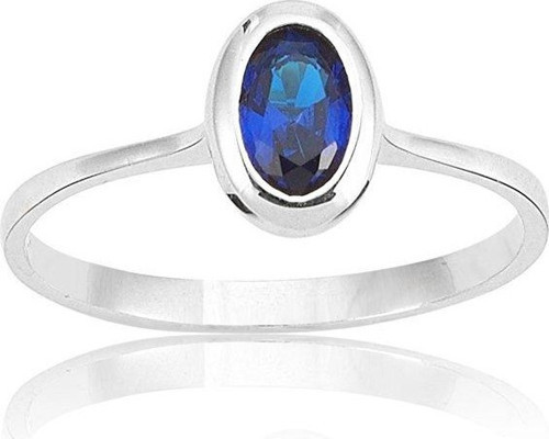 Gümüş Yüzük - 0.60 CT Oval Safir 925 Ayar Gümüş Tektaş Yüzük- Oval Safir 925 Ayar Tektaş Gümüş Yüzük