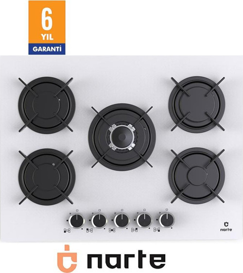 CG20070W - 70 CM Beyaz , 5 Gözlü , Cam Ankastre Ocak , 6Yıl Garantili