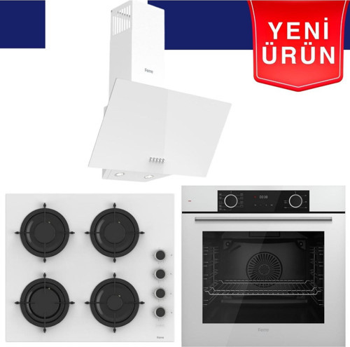 Yeni Seri Flowart Beyaz Cam Ankastre Set (QBL62CB + CS206-FA + D087)