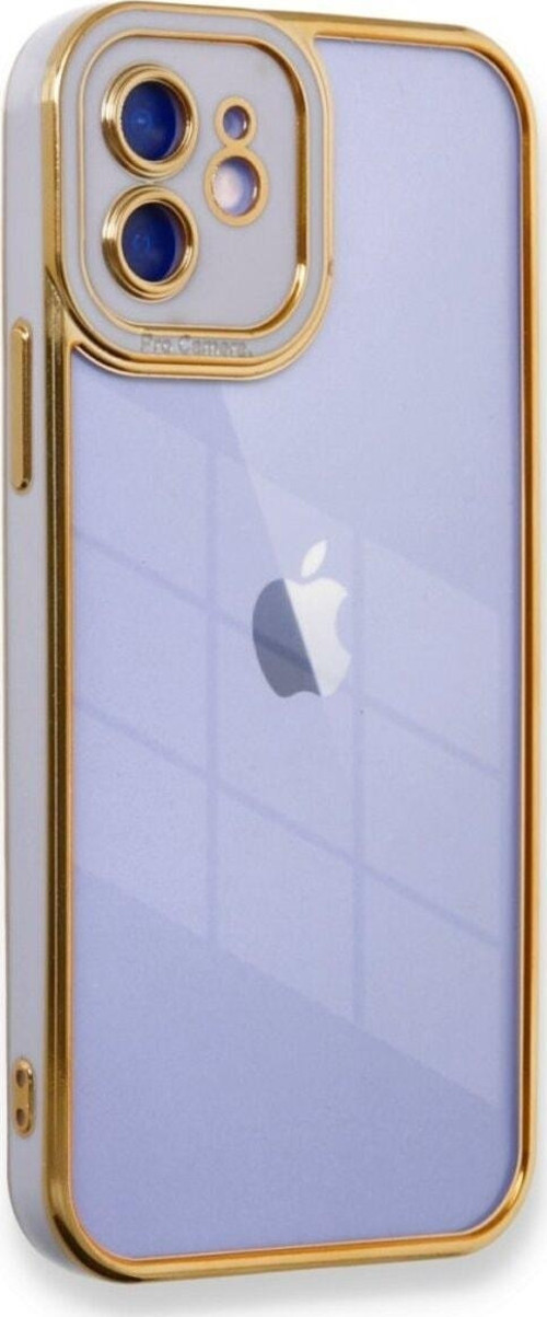 Apple iPhone 12 Kılıf Kamera Lens Korumalı Kenarları Renkli Gold Arkası Şeffaf Silikon