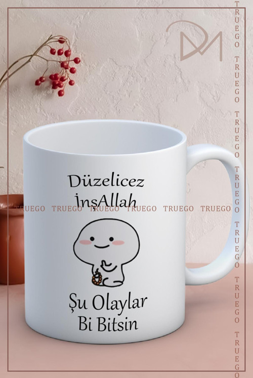 Baskılı Kupa Bardak Seramik Mug - Düzelicez İnşAllah Be Şu Olaylar Bi Bitsin