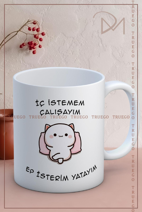 Baskılı Kupa Bardak Seramik Mug - İç istemem çalışayım Ep İsterim Yatayım