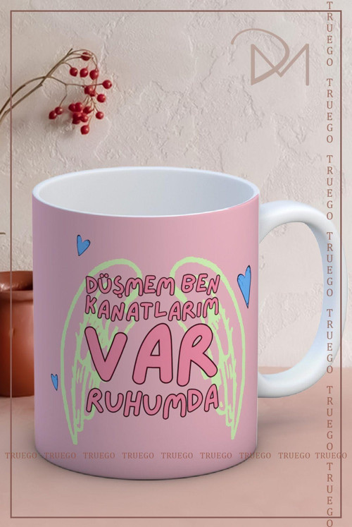 Baskılı Kupa Bardak Seramik Mug - Kanatlarım Var Ruhumda