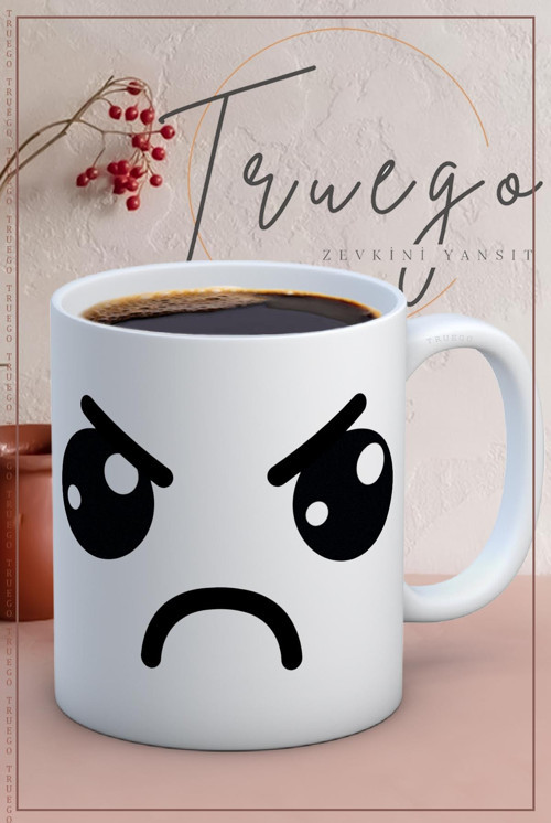 Baskılı Kupa Bardak Seramik Mug - Kızgın Emoji