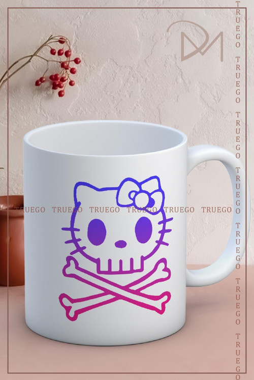 Baskılı Kupa Bardak Seramik Mug - Renkli Kedi Kemik