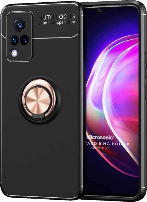 Vivo V21 Kılıf Kickstand Ring Holder Siyah Rose