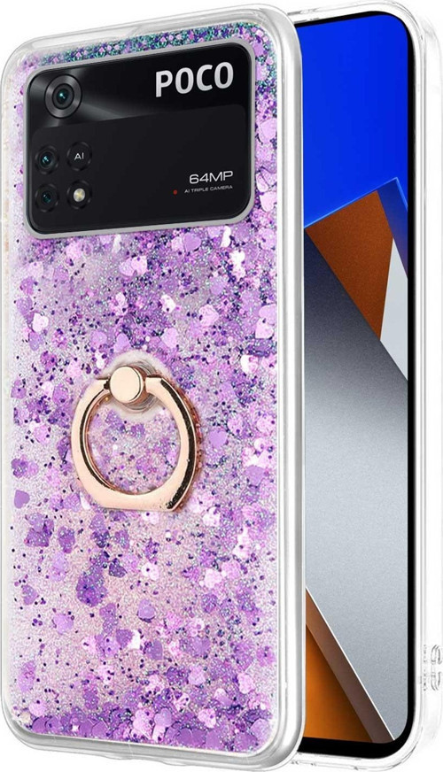 Xiaomi Poco X4 Pro 5G Kılıf Glitter Liquid Holder Mor