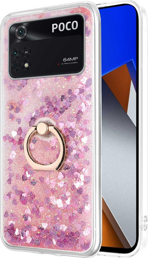 Xiaomi Poco X4 Pro 5G Kılıf Glitter Liquid Holder Pembe