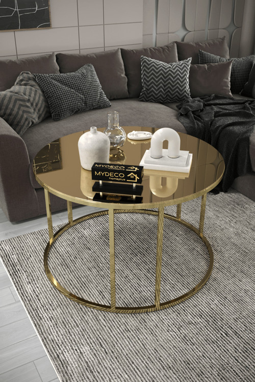 Çift Bacak C Orta Sehpa Gold Kaplama Bronz Ayna