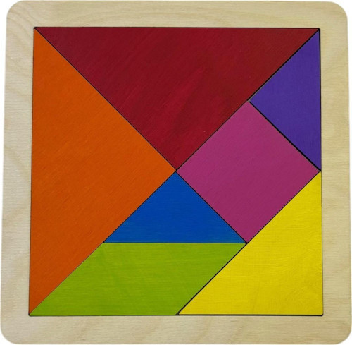 Ahşap Tangram, Renkli 7 Parça, Zeka ve Tasarım Puzzle, 18x18 cm Klasik Geometrik Yapboz