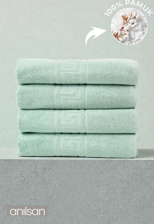 4'lü Greek Mint Yeşili Banyo Havlusu - 70x140 Cm, 490 Gr, %100pamuk, Spa Ve Otel Havlusu