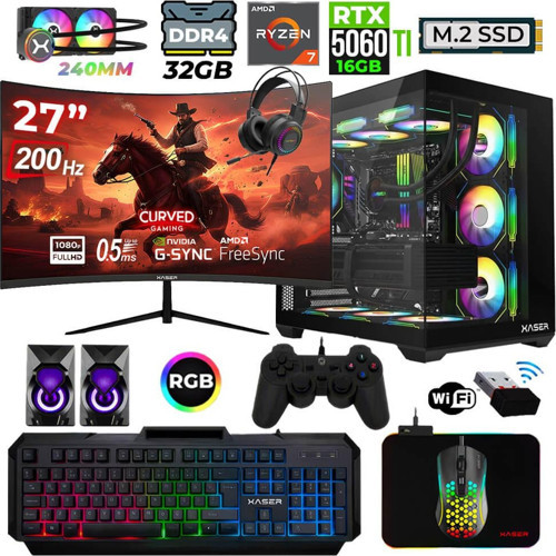 Helmet X50 Ryzen 7 5700X 32GB Ram 1TB M.2 NVMe SSD 16GB RTX5060 Ti Sıvı Soğutmalı 27" 200Hz Oyuncu Tavsiye Sistem