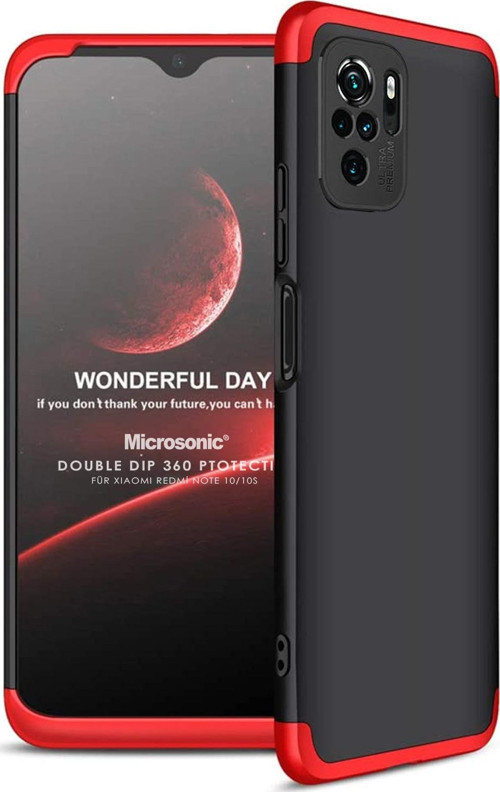 Xiaomi Poco M5s Kılıf Double Dip 360 Protective Siyah Kırmızı