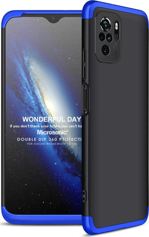 Xiaomi Poco M5s Kılıf Double Dip 360 Protective Siyah Mavi