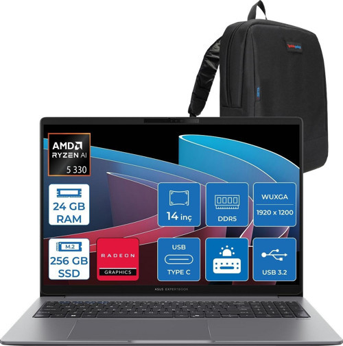 Expertbook P3 PM3406CKA Ryzen Aı 5-330 24GB Ddr5 256GB SSD Radeon 820M 14.0-Inch, Wuxga (1920 x 1200) 300NITS Freedos Taşınabilir Bilgisayar PM3406CKA5F01+ZETTAÇANTA