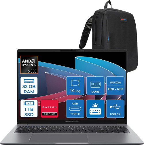 Expertbook P3 PM3406CKA Ryzen Aı 5-330 32GB Ddr5 1tb SSD Radeon 820M 14.0-Inch, Wuxga (1920 x 1200) 300NITS Freedos Taşınabilir Bilgisayar PM3406CKA5F08+ZETTAÇANTA